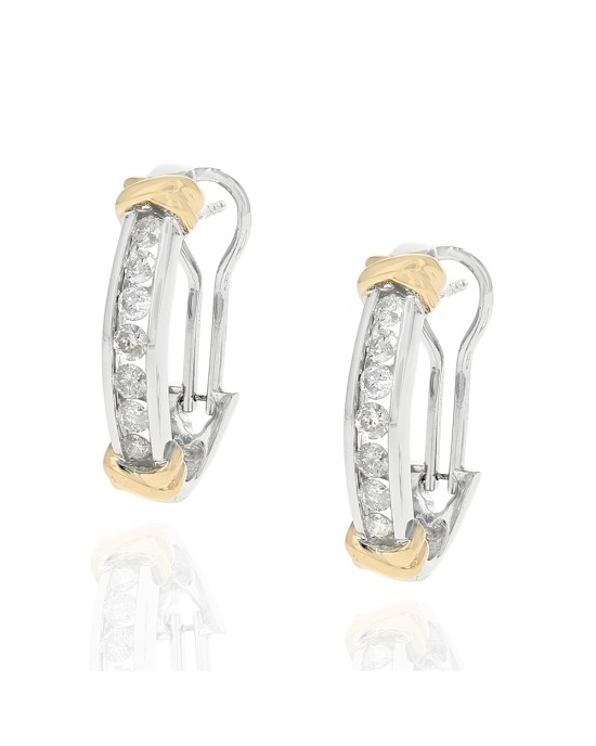 2 Tone Diamond J Earrings in Gold
