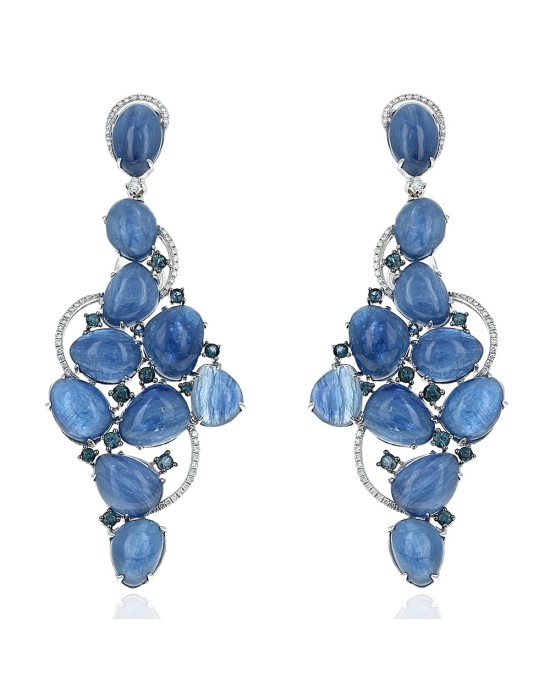Kyanite, Sapphire and Diamond Dangle Earrings