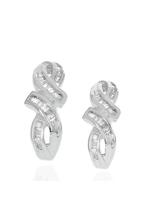 Baguette and Single Cut Diamond Bypass Earrings
