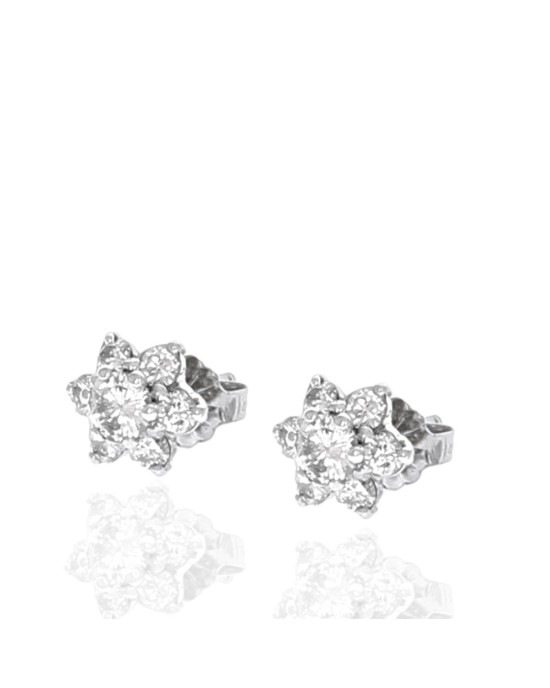 Diamond Cluster Flower Stud Earrings