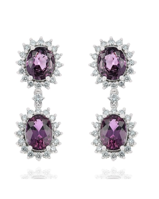 Purple Sapphire Diamolnd Halo Drop Earrings