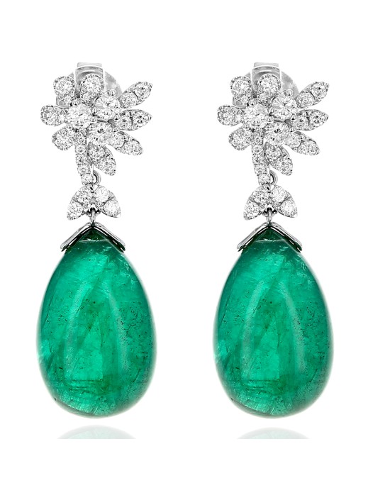 Emerald and Diamond Drop Earrings in White Gold