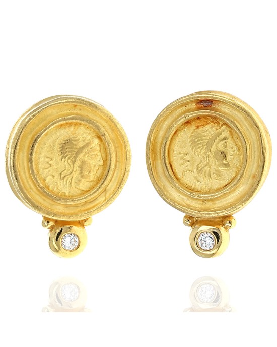 Denise Roberge 22K Diamond Roman Coin Motif Earrings