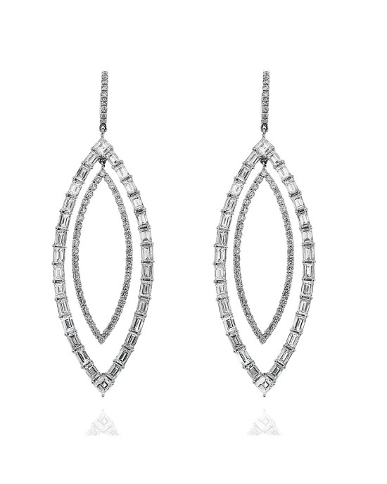 Odelia Round and Baguette Diamond Marquise Shape Earrings