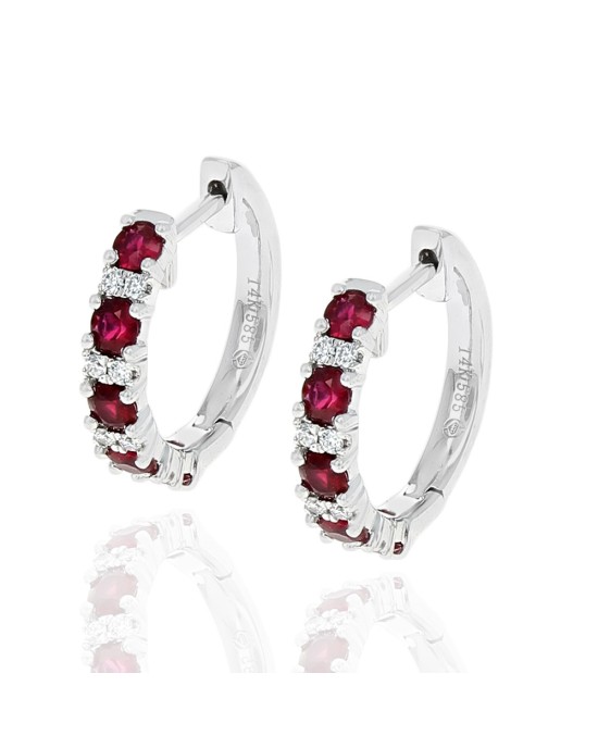 Alternating Ruby and Diamond Miniature Hoop Earrings