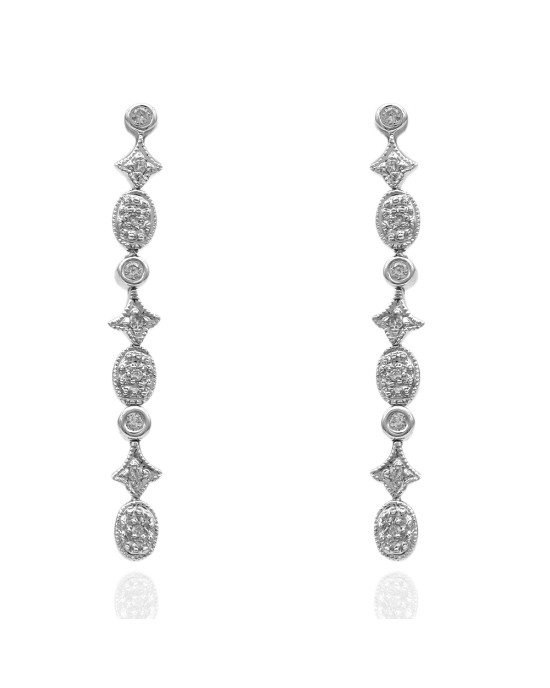 Diamond Multi-Shape Linear Drop Earrings in White Gold