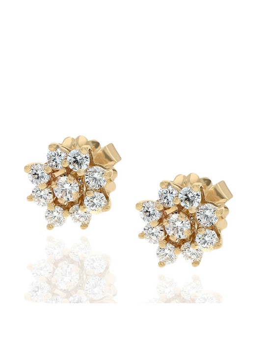 Round Brilliant Diamond Flower Cluster Stud Earrings