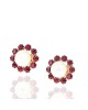 Pearl and Ruby Stud Earrings in Yellow Gold