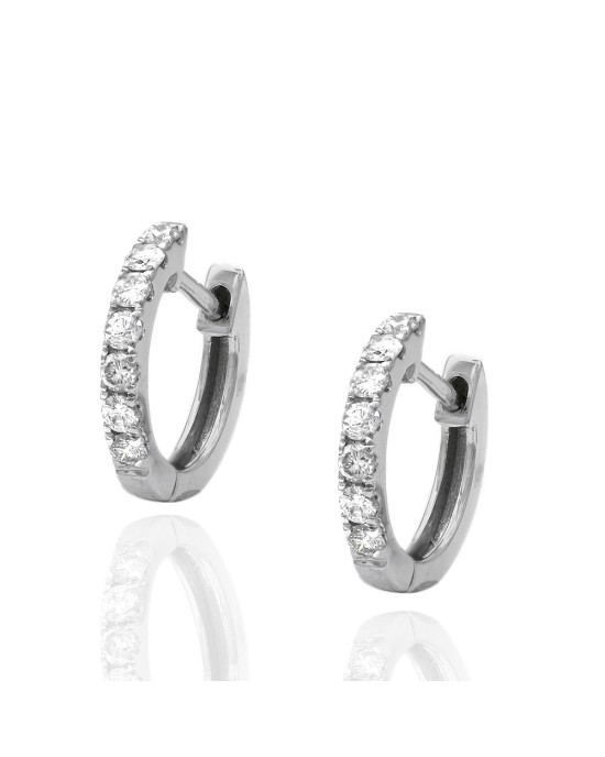 Round Diamond Huggie Earrings in White Gold
