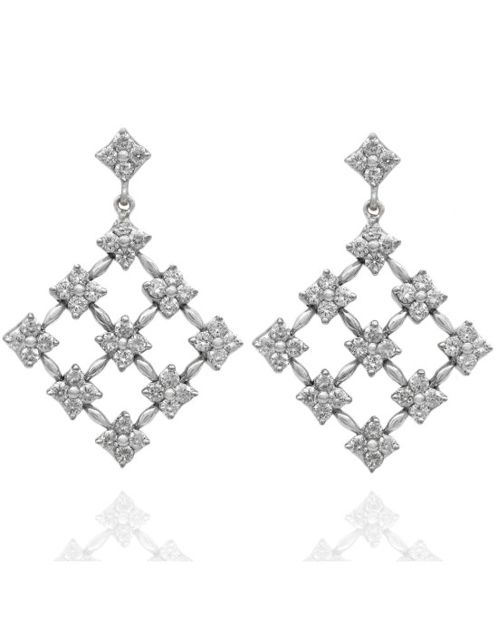Diamond Snowflake Lattice Drop Earrings