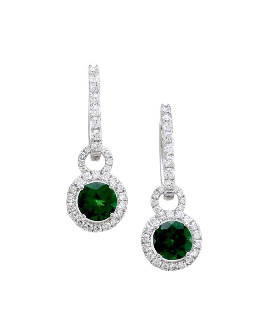 Pave Diamond Hoops and Tsavorite Diamond Halo Charms in Gold