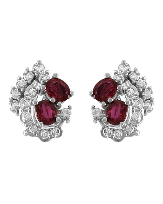 Ruby and Diamond Clip On Earrings in Gold