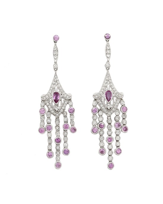 Pink Sapphire and Diamond Earrings in Gold