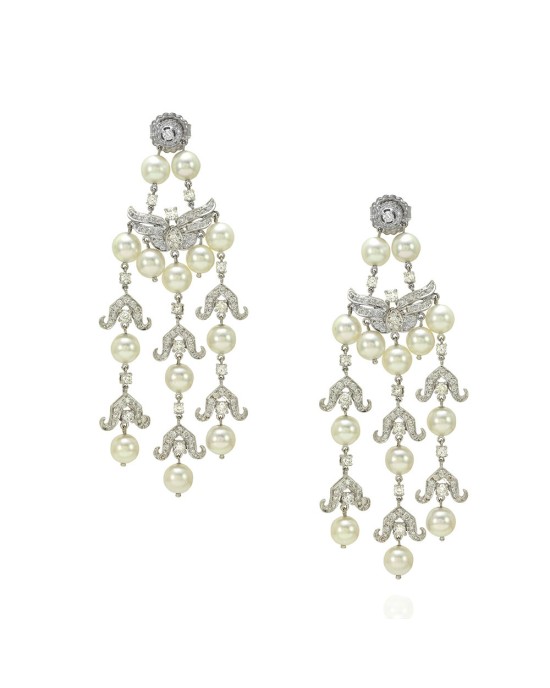 Pearl and Pave Diamond Chandelier Earrings in Gold