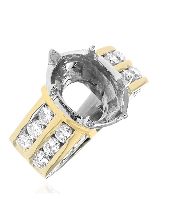 Oval Center Two Row Diamond Square Shank Mounting in White and Yellow Gold
