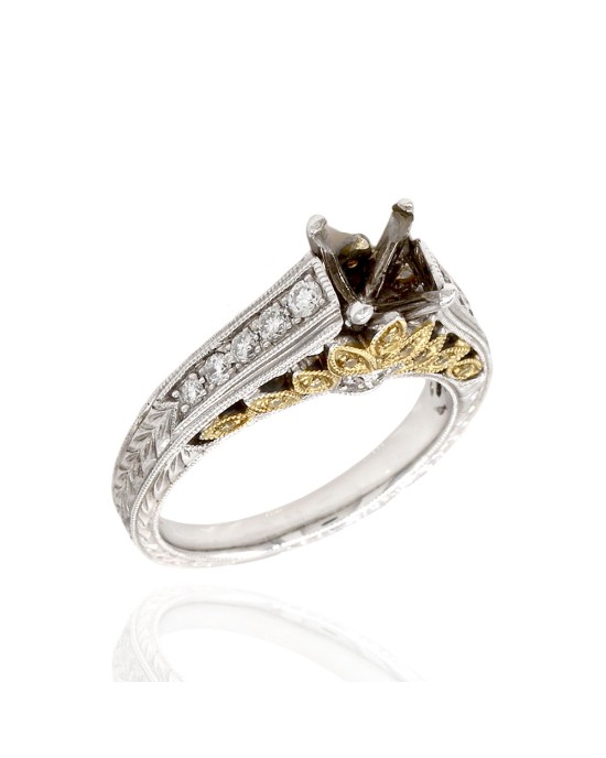Pave Diamond Engagement Ring Mounting in Two Tone Gold