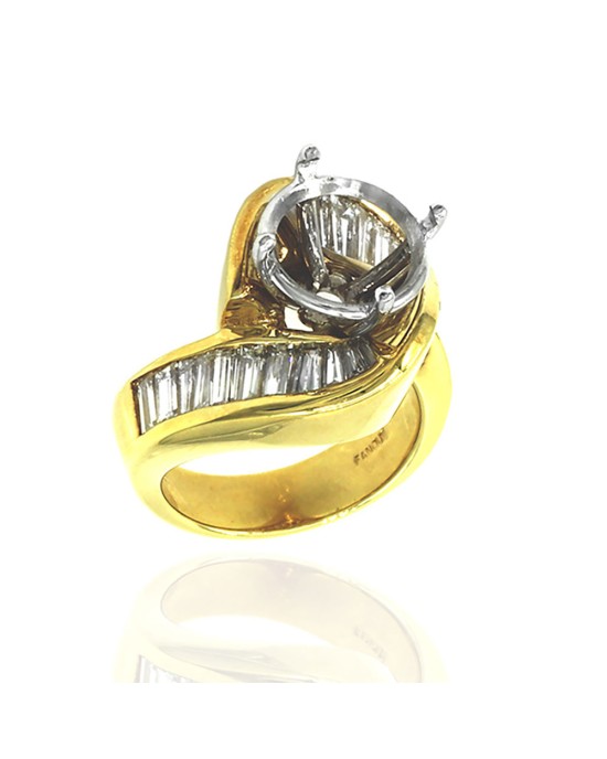 Spiral Baguette Diamond Ring Mounting in Gold
