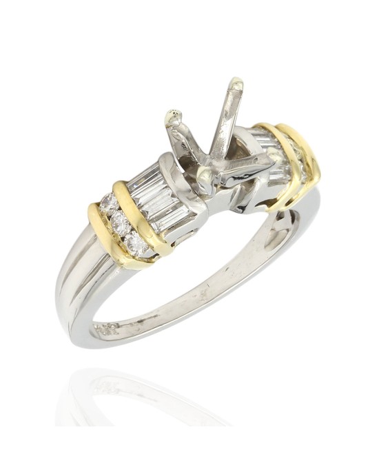 Round and Baguette Diamond Mounting in Platinum & Gold
