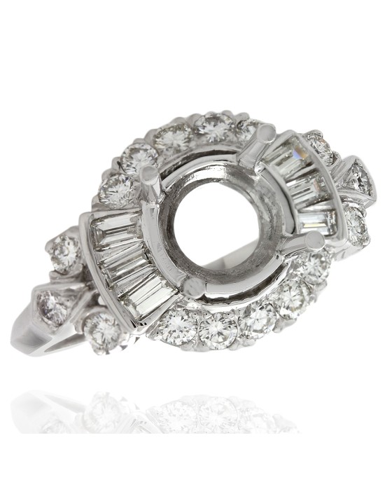 Round and Baguette Semi Mount Ring