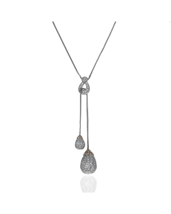 Diamond Lariat Style Necklace with Egg Shaped Drops