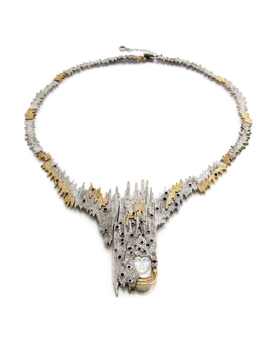 Erte Sophistication Multi-Gem Sterling and Gold Necklace Convertible Brooch