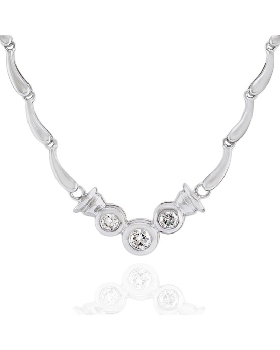 3 Stone Diamond Scalloped Necklace
