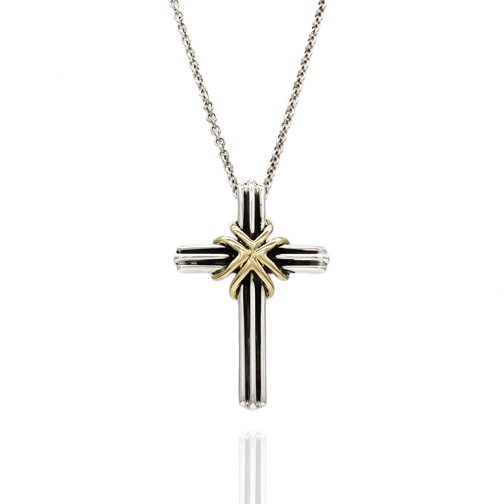 Pre-Owned Authentic Tiffany Cross Necklace in Silver and Yellow Gold -  Unisex