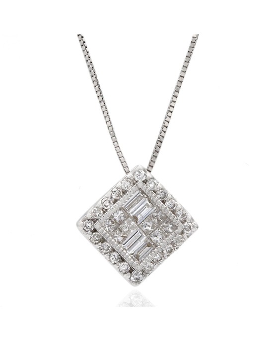 Square Shaped, Multi Diamond Pendant in 14k White Gold