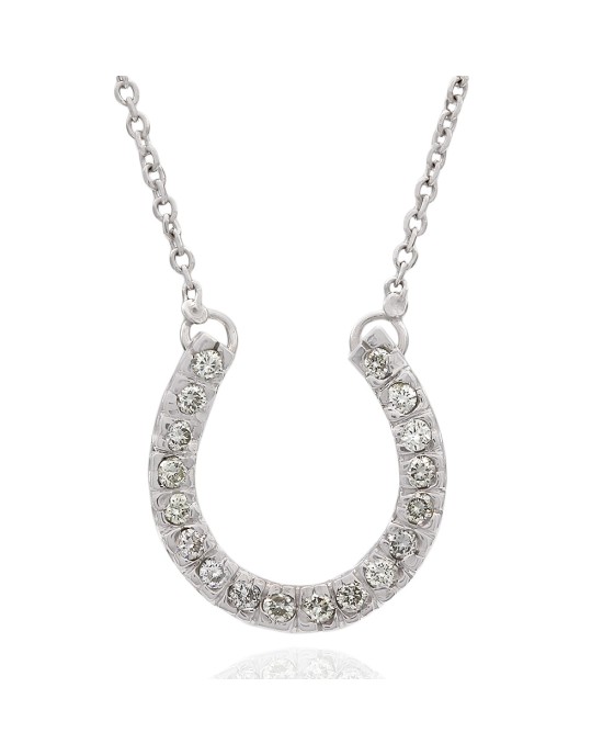 Diamond Horseshow Necklace in 14k White Gold