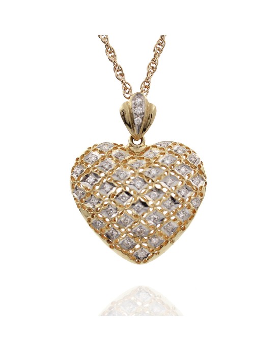 Diamond Lattice Puffed Heart Necklace