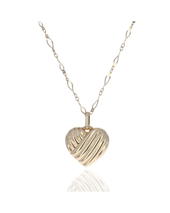 Fluted Bypass Heart on Fancy Lace Chain Necklace