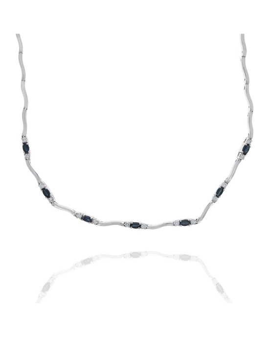 Alternating Sapphire and Diamond Wave Necklace