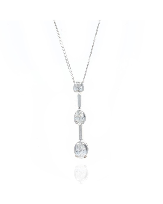 3 Stone Pear Shaped Diamond Drop Necklace