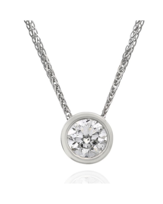 Round Brilliant Cut Diamond Solitaire Necklace in 18KW