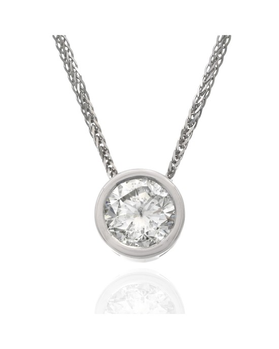 Diamond Solitaire Drop on Wheat Chain Necklace