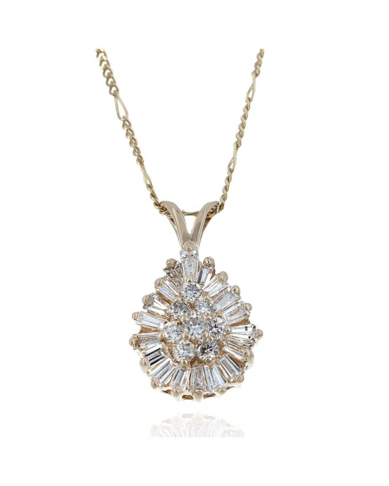 Pear Shaped Diamond Drop on Figaro Chain Necklace