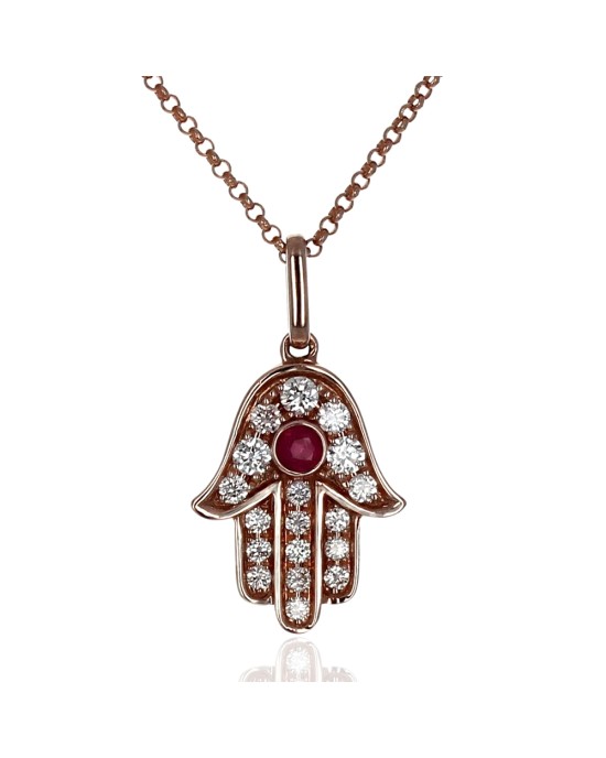 Effy Hamsa Hand of Fatima Ruby & Diamond Drop Necklace