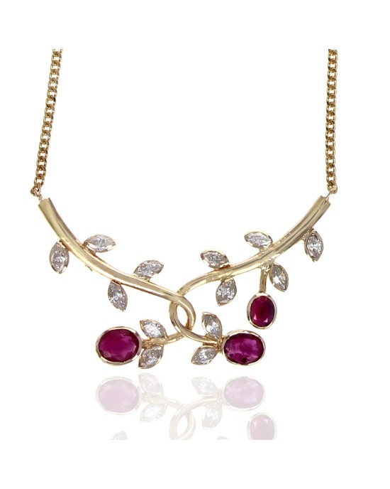 Ruby and Diamond Flower Motif Station Necklace