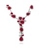 Mixed Cut Ruby and Diamond Drop Necklace in White Gold
