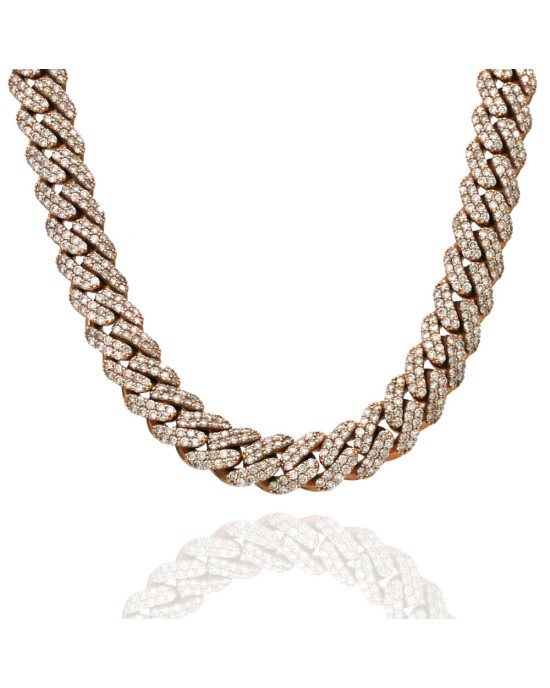 Diamnd Pave Cuban Link Chain Necklace in Rose Gold