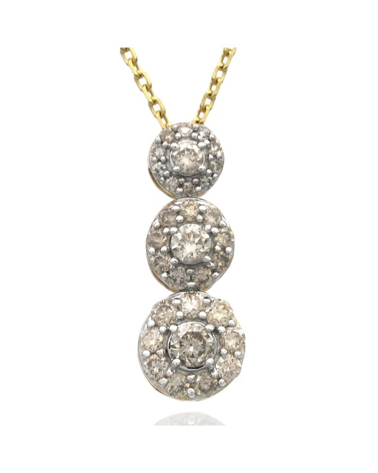 3 Station Diamond Halo Graduated Drop Necklace in White and Yellow Gold