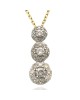 3 Station Diamond Halo Graduated Drop Necklace in White and Yellow Gold
