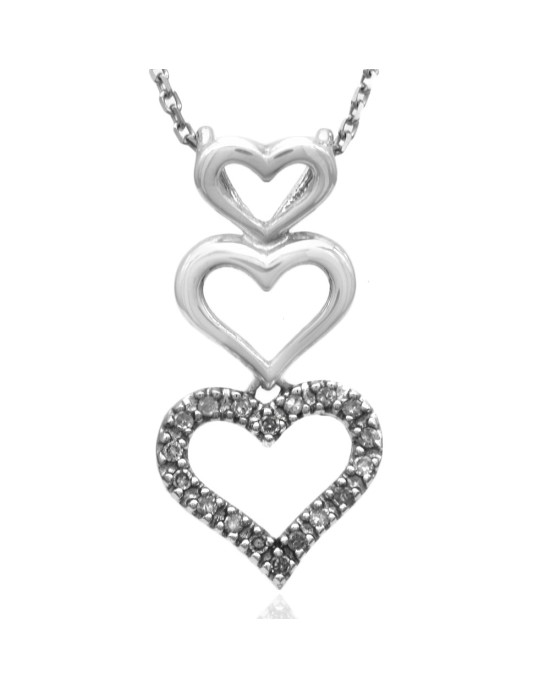 Diamond Open Heart Graduated Drop Necklace in White Gold