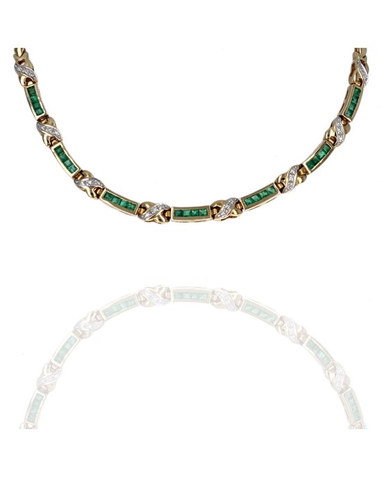 Emerald and Diamond X Motif Inline Necklace