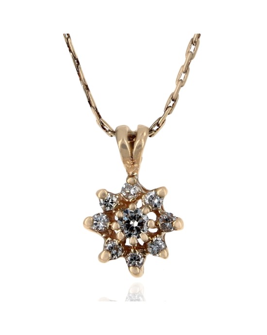 Diamond Floral Halo Drop Necklace in Yellow Gold