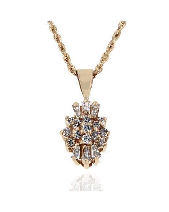 Diamond Cluster Drop Necklace in Yellow Gold