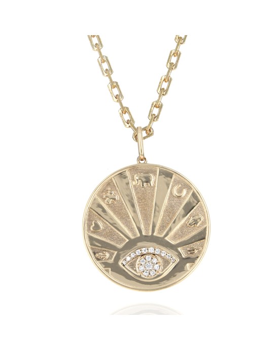 Pave Diamond Good Luck Medallion Necklace in Yellow Gold