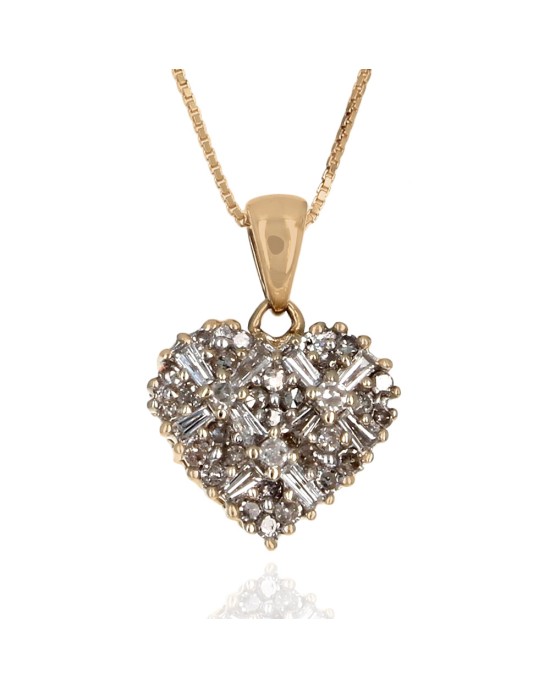 Diamond Heart Drop Necklace in Yellow Gold