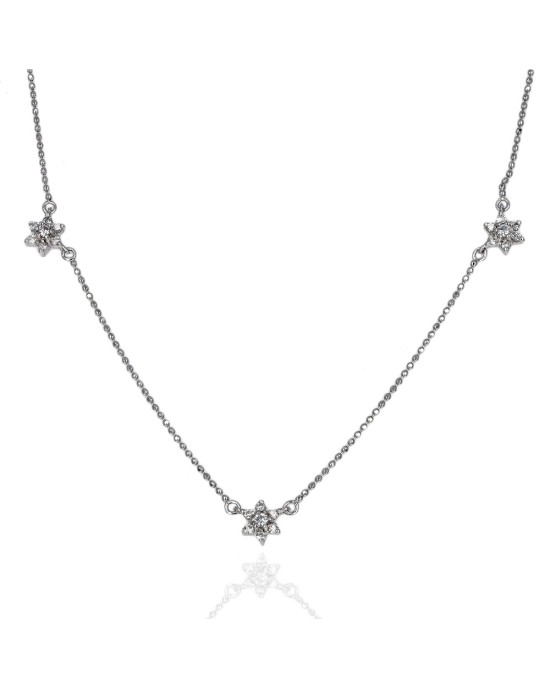 Diamond Triple Station Flower Bead Necklace
