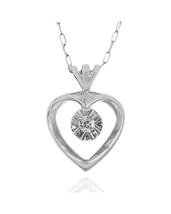 Diamond Solitaire Open Heart Drop Necklace in White Gold